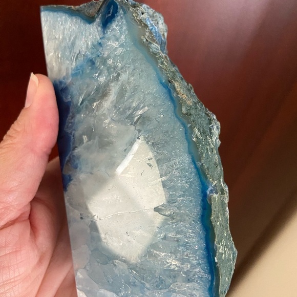 Agate Genuine Stone Blue Geode Wedge or Bookend - Picture 6 of 10